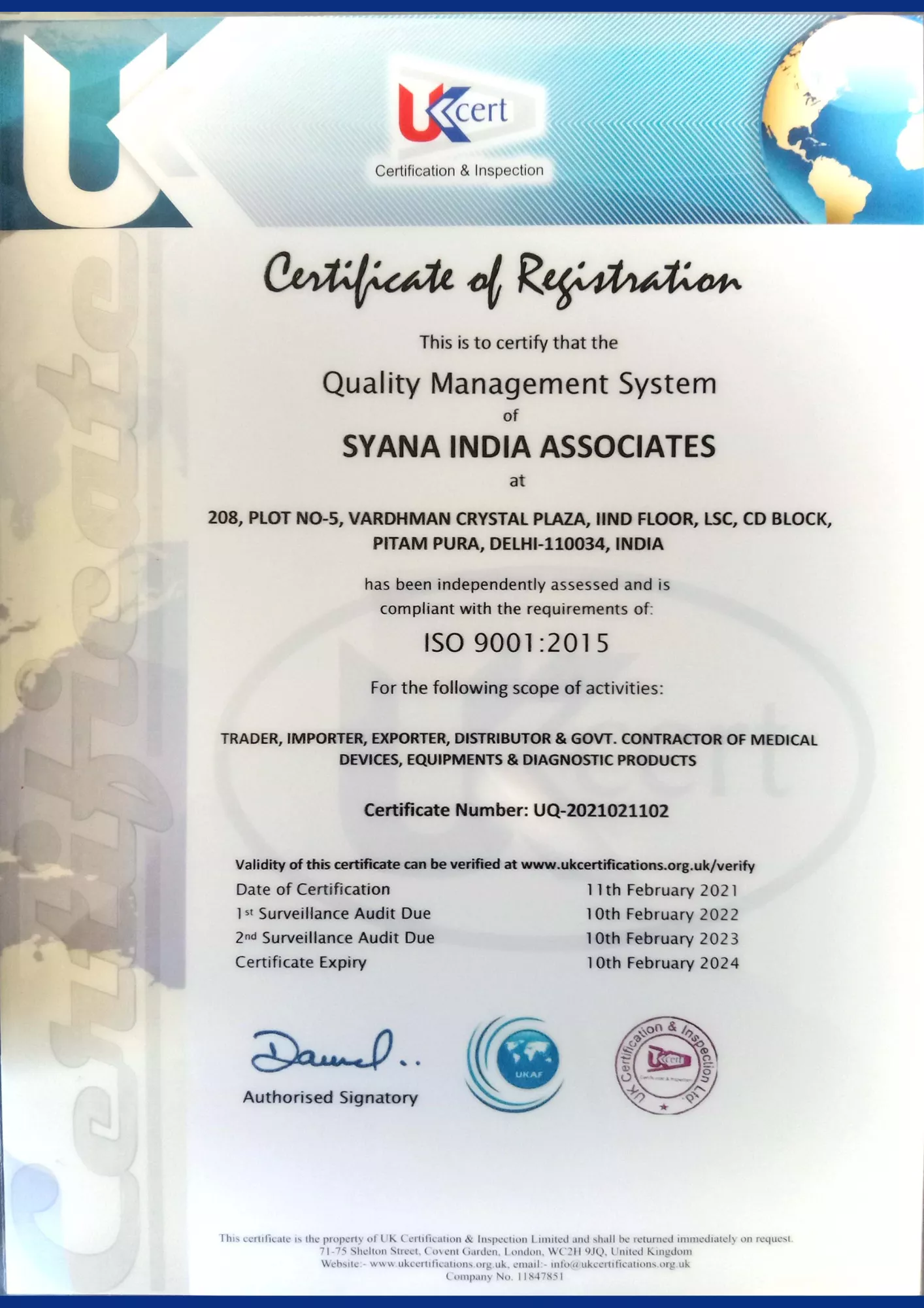 ISO 9001_20015 Syana India Associates